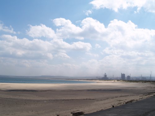 Redcar steelworks viewed from the South Gare towards Redcar.

