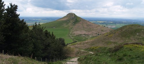 Roseberry Topping, with the well trodden path to the summit snaking its way up.