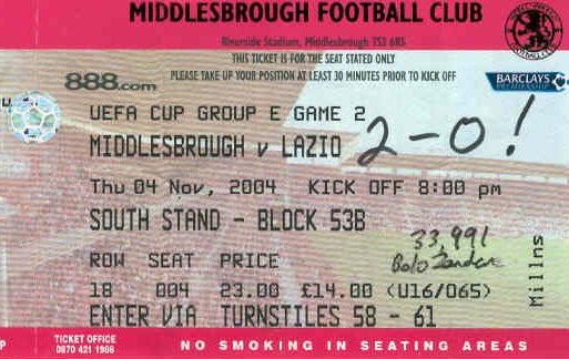 Those were the heady European days  of 2004-2005, Bolo Zenden scored goals in beating Lazio 2-0 in front of 33991 spectators.