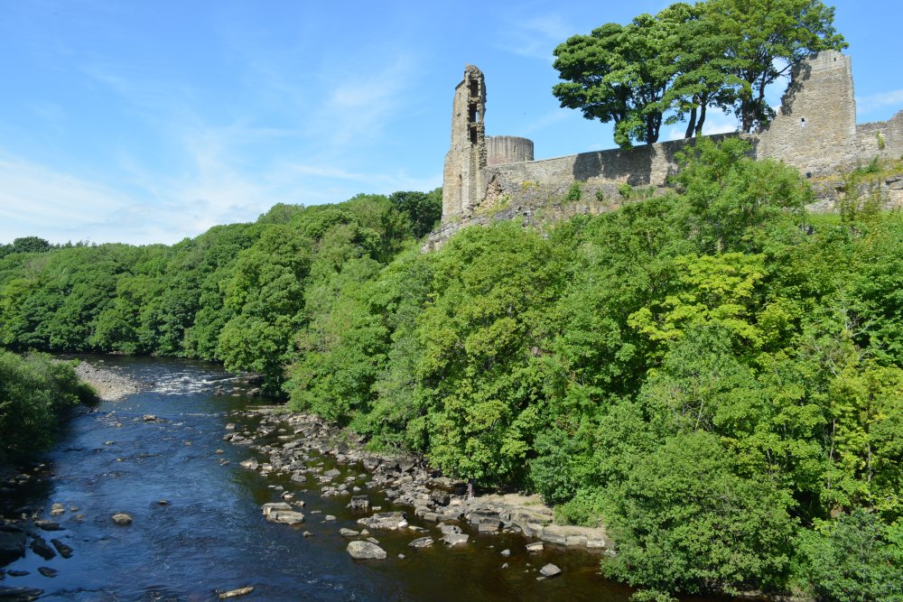 Castle of Barnard Castle is magnificently set high on a rocky cliff above the River Tees Barnard Castle, County Durham, England