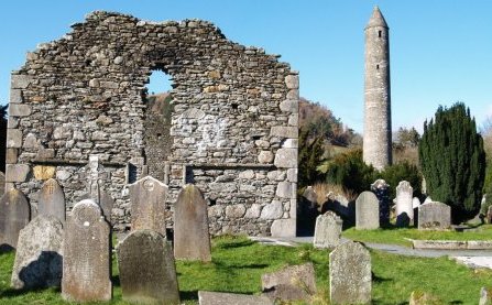 The Round Tower at Glendalough and the remains of one of the churches.
