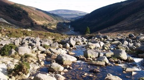 Looking down from the Wicklow Gap towards Glendalough, County Wicklow, Ireland.