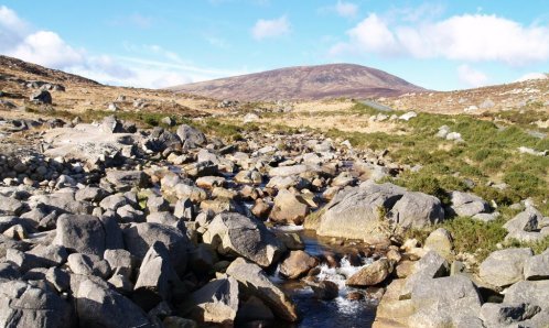 Looking up the Wicklow Gap away from Glendalough towards the Wicklow hills, County Wicklow, Ireland.