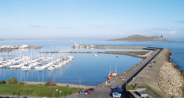 Howth harbour and Ireland's Eye island in the right-background.