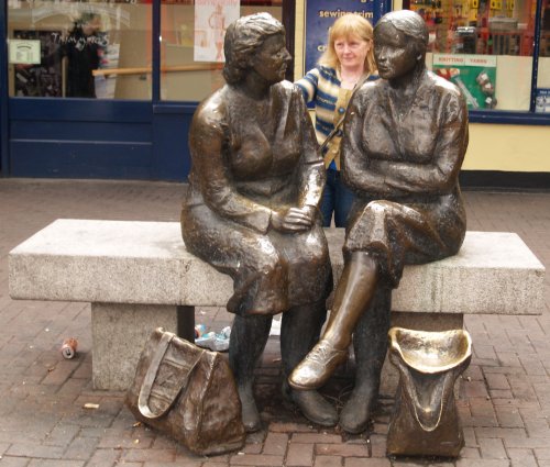 On the north side of the River Liffey is the sculpture of two women in Lower Liffey Street, Dublin City, Ireland