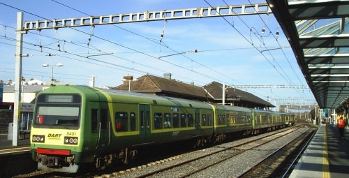 The DART train for Dublin leaving Bray Station.