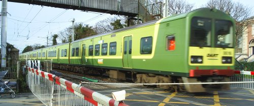 The DART train from Dublin entering Bray Station.
