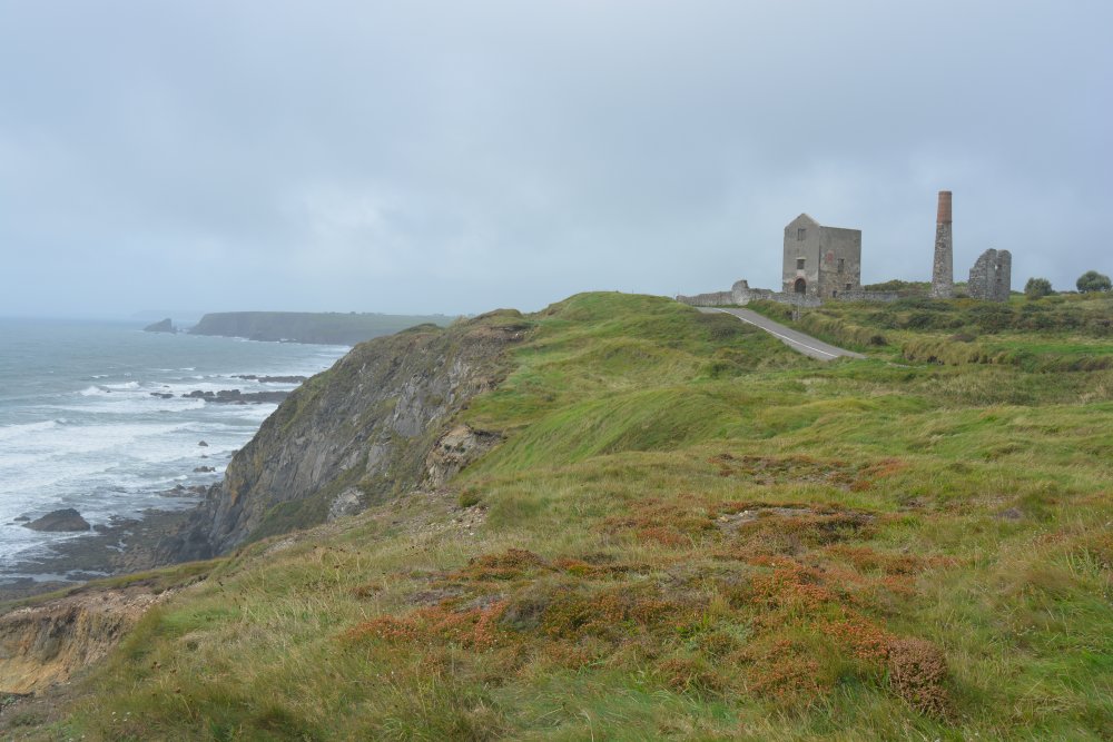 A coastal view of the ruins of The coast below the ruins of Tankardstown Mine Copper Coast Drive, Co. Waterford Geopark, Ireland