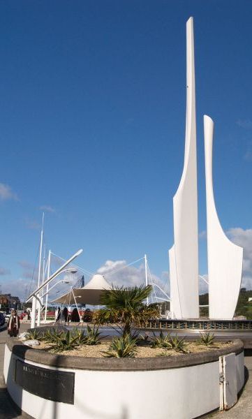 A large concrete sculpture in the Millennium Plaza on the quayside of Waterford, an abstract depiction of ship sails Ireland
