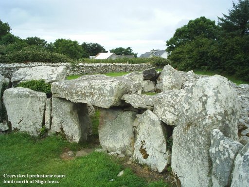 Creevykeel prehistoric court tomb, north of Sligo Town. Creevykeel prehistoric court tomb, north of Sligo Town.