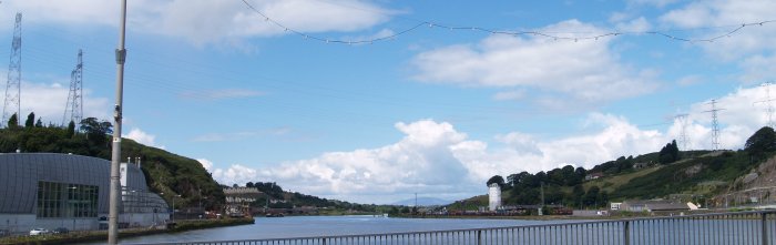 Looking west up the River Suir from the Town to Ferrybank road bridge - River Suir waterfront-quay scenes, Waterford Town-City, County Waterford, Ireland