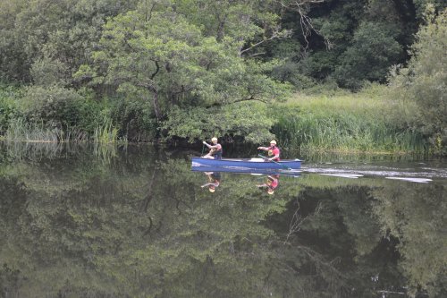 Two canoeists on the River Barrow Walk from Graiguenamanagh to St Mullins, Co. Kilkenny, Ireland