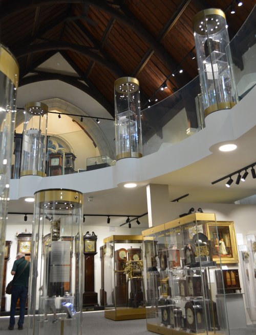 The interior and clock and watch exhibits in the Irish Museum of Time, clock museum in Waterford, Ireland