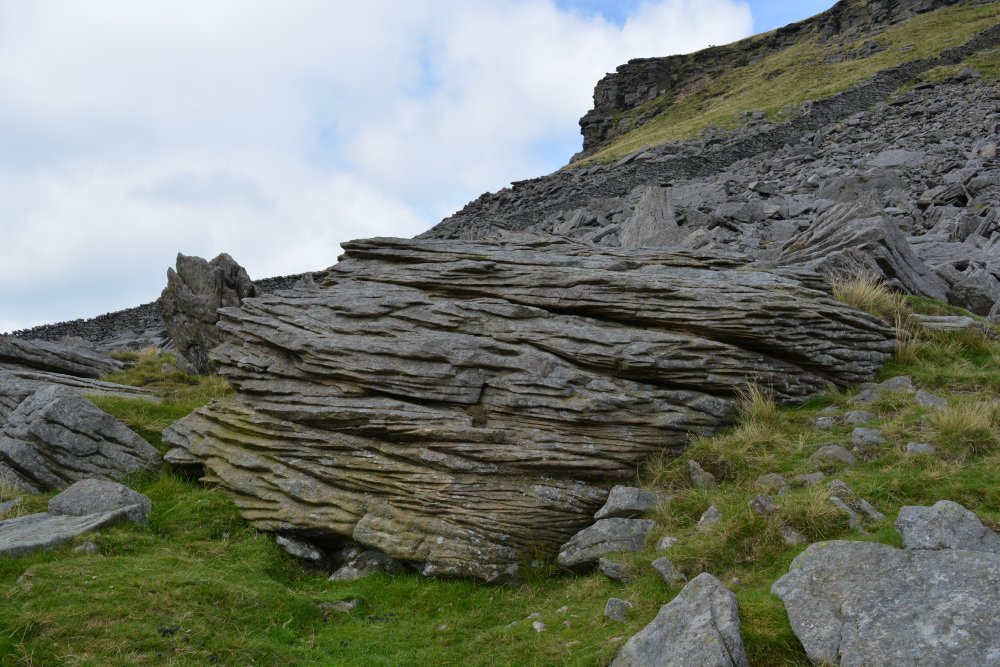 Weathered shattered rock on the slopes of Pen-y-ghent Climbing Pen-y-ghent, walk from Horton-in-Ribblesdale