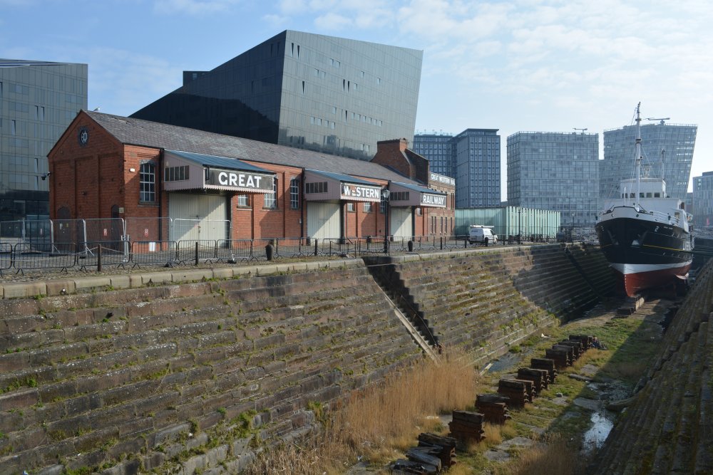 The GREAT WESTERN RAILWAY warehouse by Canning Graving Docks Liverpool's historic docks England