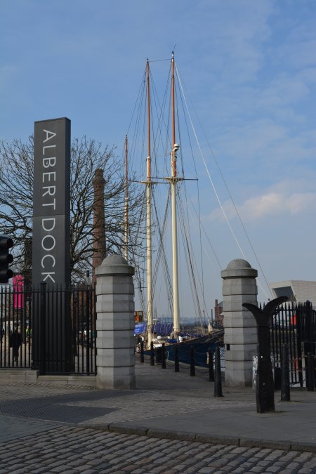 The gateposts to the entrance of the Albert Dock Complex, Liverpool's historic docks England