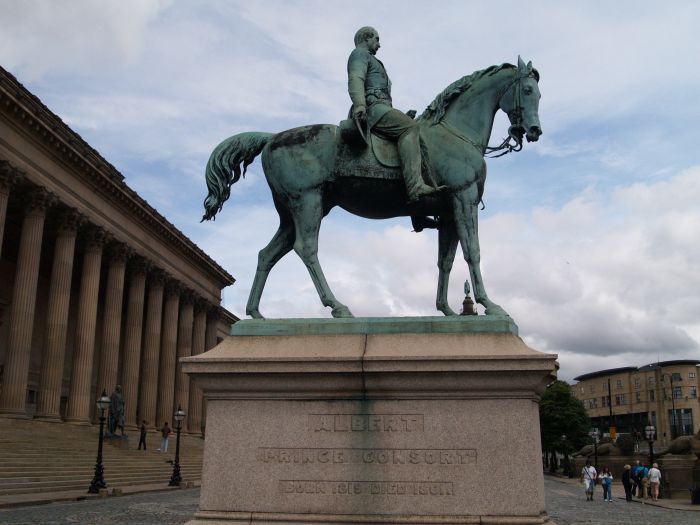 equestrian statue of Prince Albert in front of St George's Hall St George's Square Liverpool