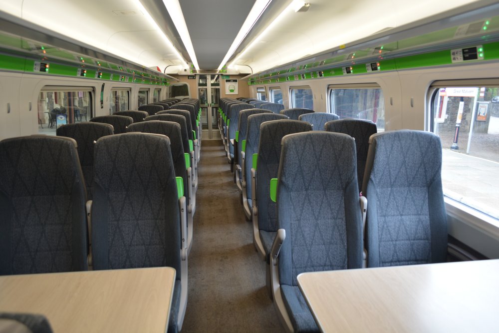 The inerior of a carriage of Class 802 (sub-class 802/0) 5-car sets