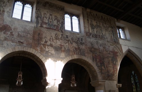 The medieval wall paintings in the church of St Peter and St Paul in Pickering, North Yorkshire, England