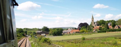 Just passed Ruswarp with the 120 ft (~39) spire of St Bartholemew's Church on the right.
