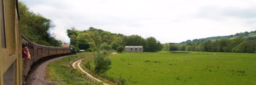 Heading back up to Grosmont through the green and pleasant Esk Valley, and harder work uphill for the engine.