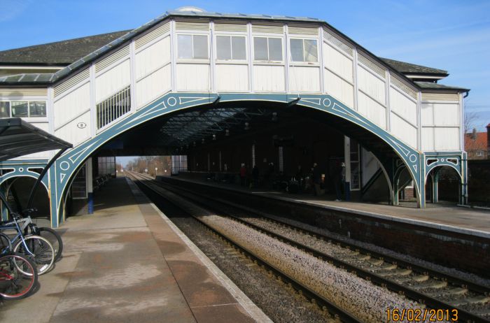 The footbridge connecting the platforms of Beverley station.