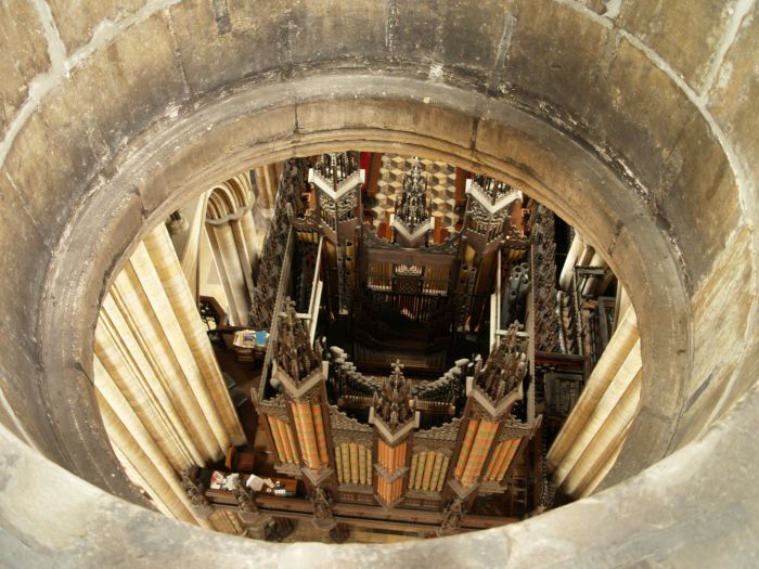 Beverley Minster: Looking down from the roof section into the nave
