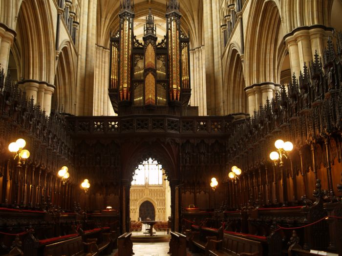 The organ above the screen in Beverley Minster