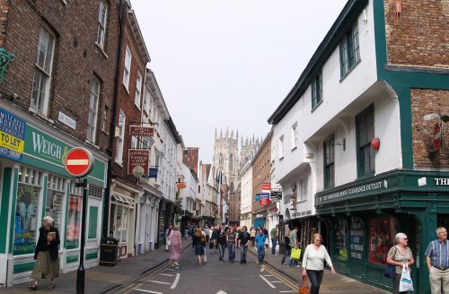 Looking down Low Petergate to High Petergate and beyond to York Minster.