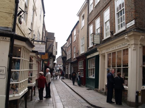 Looking down the street called the Shambles. It is one of the best preserved medieval streets in Europe. Formerly the Fleshammels, the street of butchers. The street runs east-west and with the overhanging buildings, the meat was in the cooler shade for most of the day!
