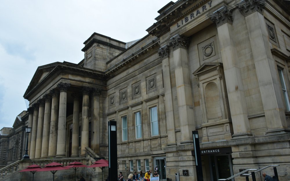 facade entrance to Liverpool Central Library William Brown Street William Brown Library