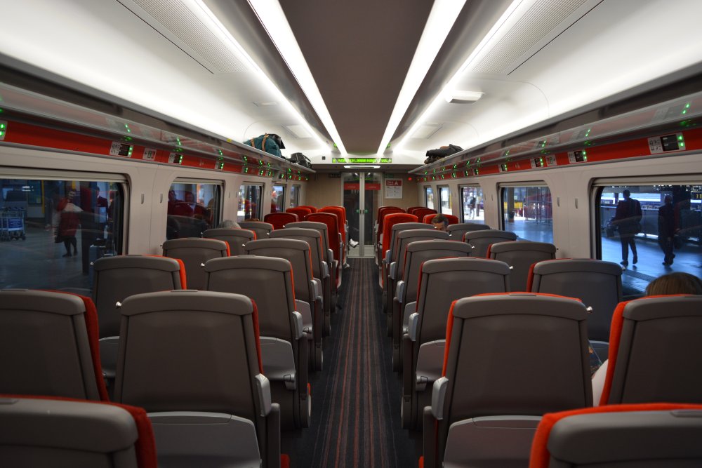 The interior of a Class 800 EMU coach