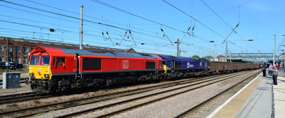 Class 66 double header freight train of waste