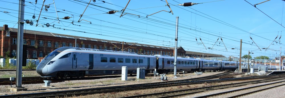 silver-grey liveried Class 802 bi-mode unit 802203 at Doncaster