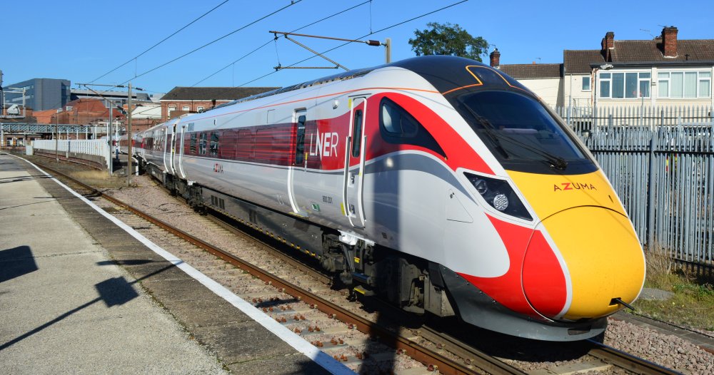 Class 800 sub-class 800/2 bi-mode unit 800201 LNER AZUMA livery Doncaster station