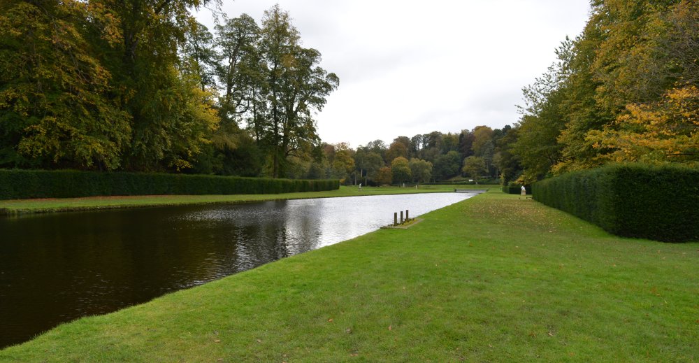 canal leading to the Fishing tabernacles and the Lake Studley Royal walks park gardens in Autumn
