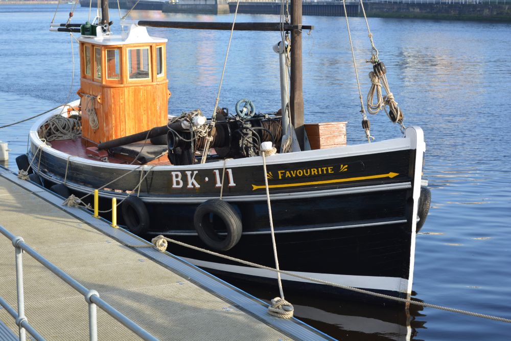 old fishing trawler boat on Newcastle's Quayside is BK 11 FAVOURITE