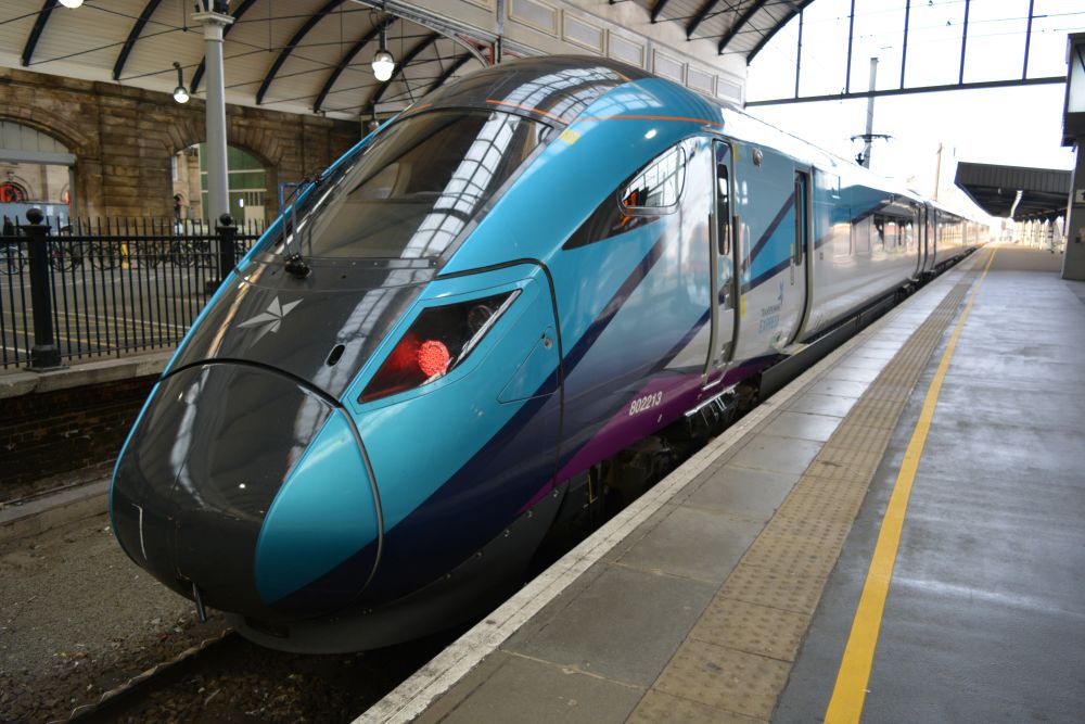 TransPennine bi-mode EMU Class 802/2 5-car unit 802213 Platform 1 Newcastle station 2020