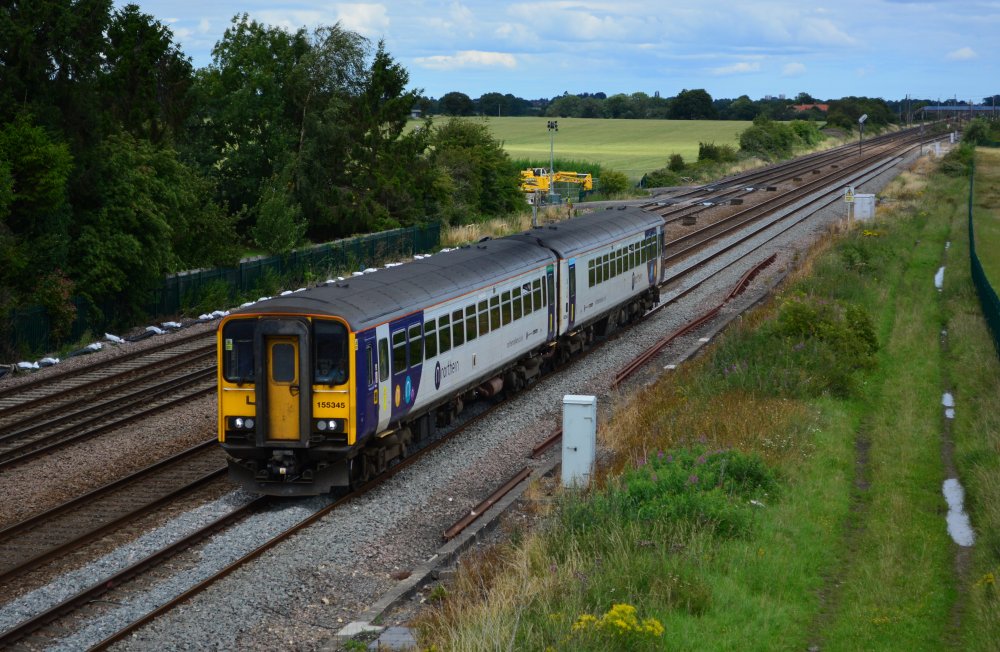 Class 155 DMU 155345 with the Northern Rail 1345 service from York to Hull trainspotting Colton Lane road bridge