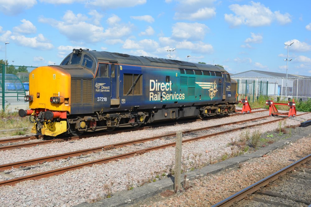 DRS liveried Class 37 diesel locomotive 37218, built 1964 English Electric's Vulcan Foundry Works still working after 56 years! York Station, Aug 1st 2020