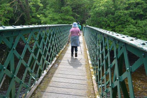 The footbridge crossing the River Tees to return to Cotherstone circular walk Cotherstone Romaldkirk River Tees Co. Durham, England