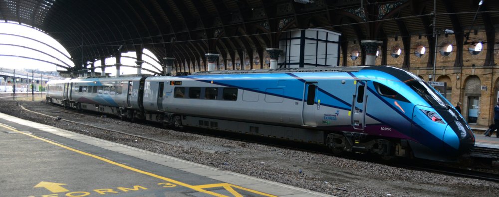 TPE Class 802 bi-mode multiple unit 802205 at York with a TransPennine Express service from Manchester Piccadilly to Edinburgh Waverley station