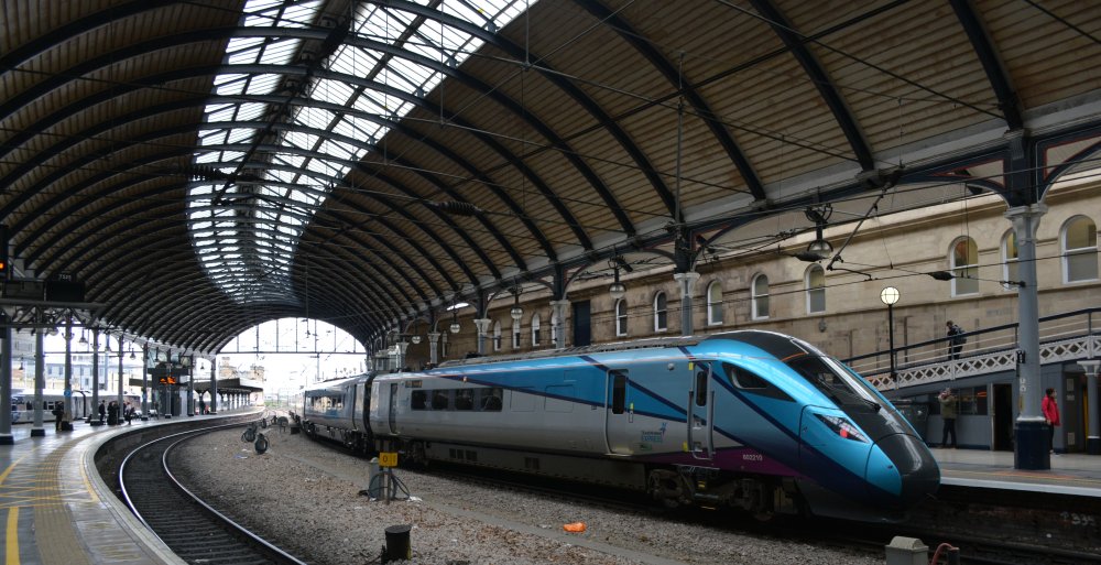 Class 802 bi-mode unit 802210 at Newcastle station with a Transpennine service to Liverpool  (20/05/2022)