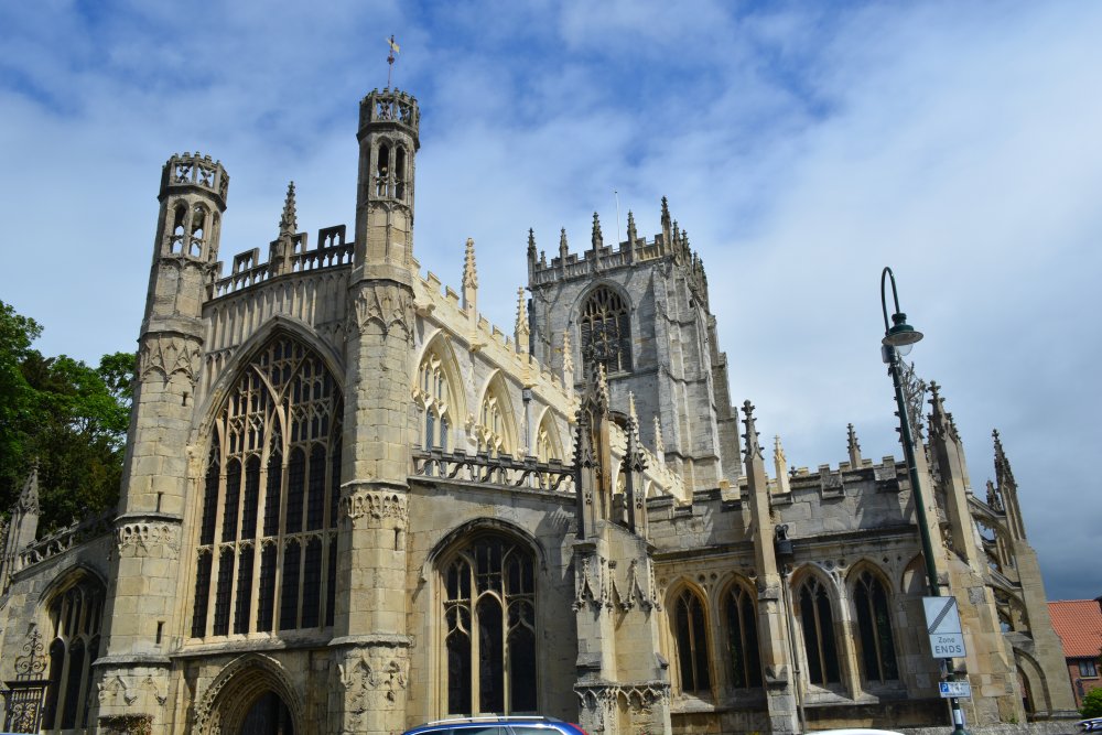 The fine turreted west end of St Mary's Church, Beverley.