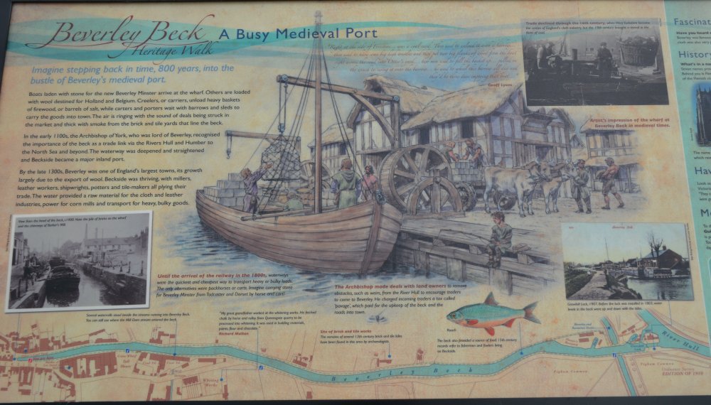 Information board on the port of Beverley Beverley Beck walk Canal Cut