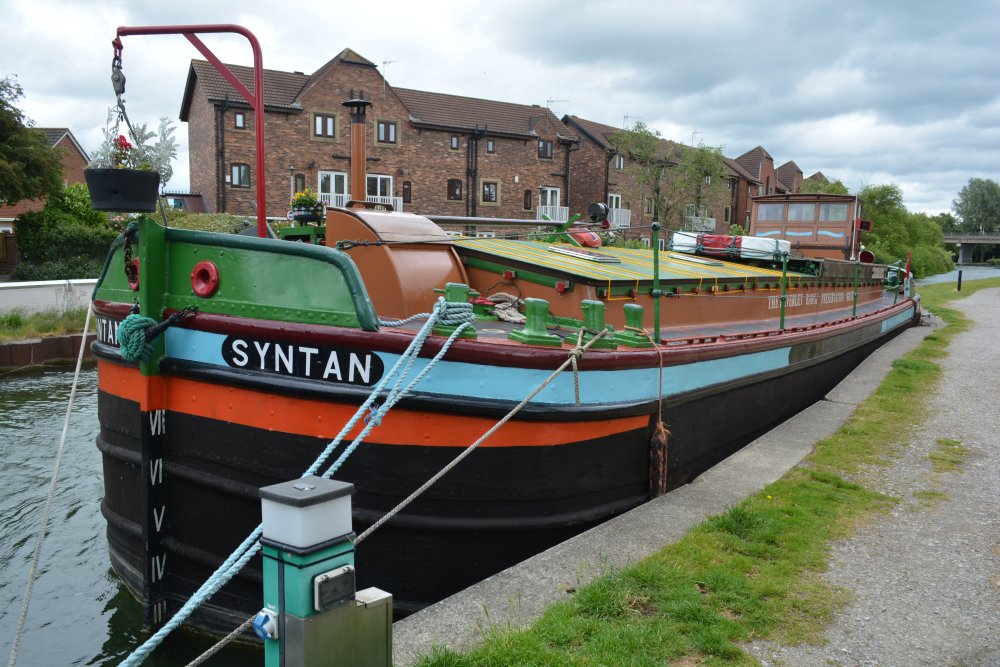 The preserved and fully restored to working barge SYNTAN, due to the hard work of the members of the Beverley Barge Preservation Society Beverley Beck walk Canal Cut