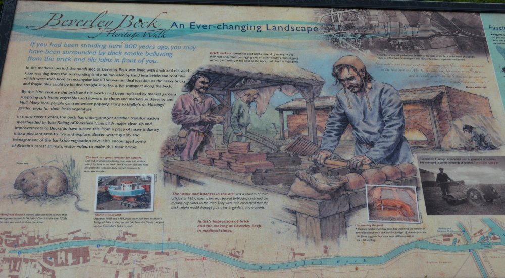 Information about the industries and workers in the past history of the wharves of Beverley Beck walk Canal Cut