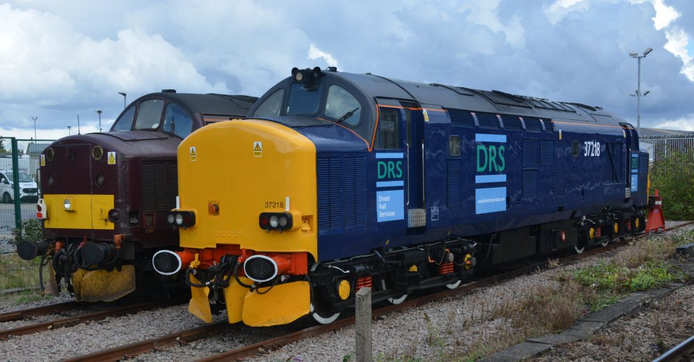 DRS Class 37 diesel locomotive 37218 at York station sidings (September 2022)