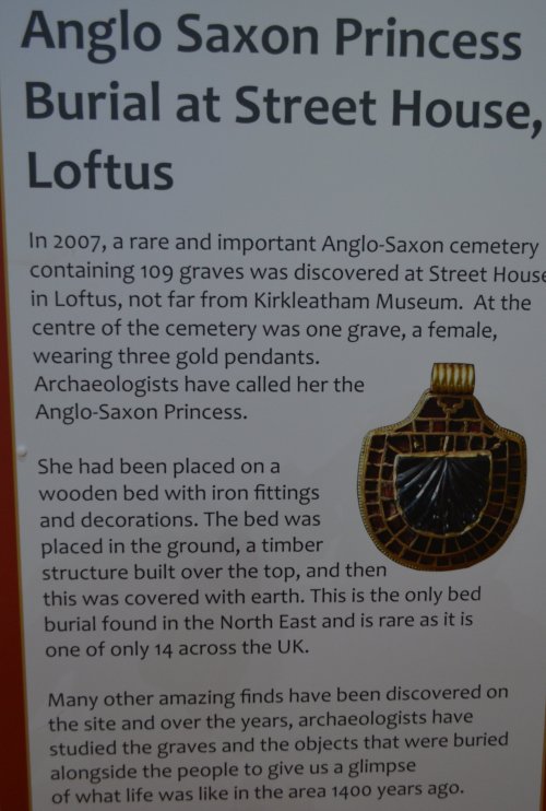 Summary of archaeology finds in the Anglo Saxon Princess Burial found at Street House, Loftus. Kirkleatham Old Hall Museum and Art Gallery, Cleveland