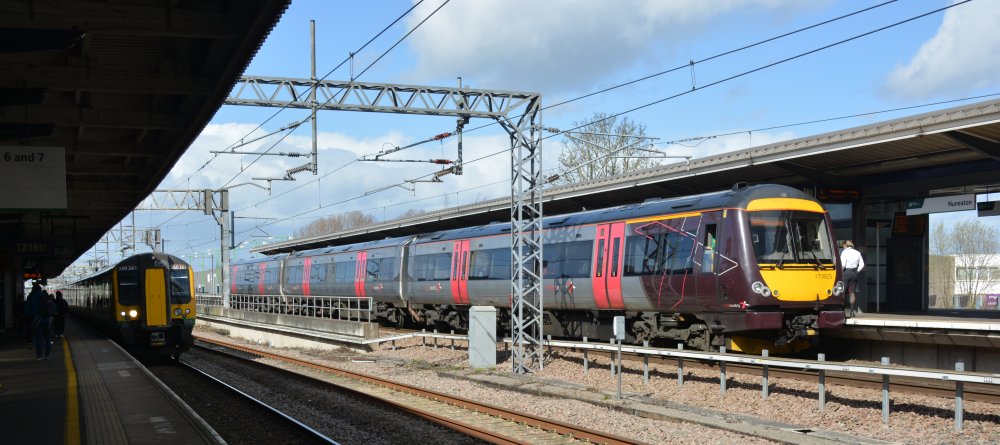 A Class 170 DMU unit 170623 at Nuneaton station with a CrossCountry service from Stansted to Birmingham (March 2023)